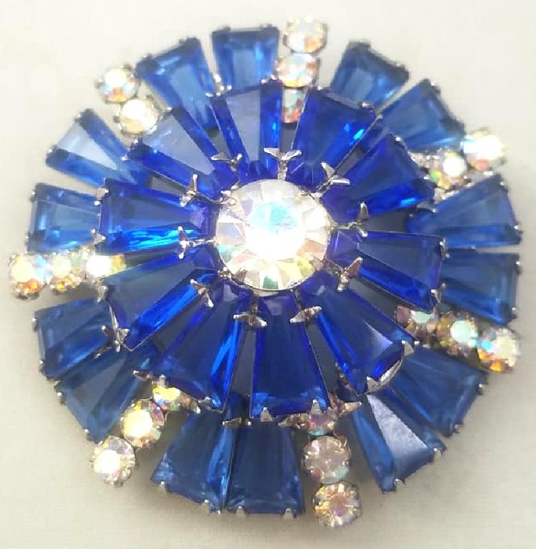 Front view of Blue Keystones Brooch