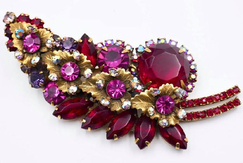 Front view of Red Navettes Brooch