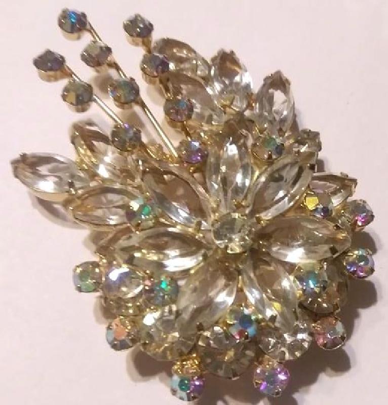 Front view of Clear Navettes Brooch