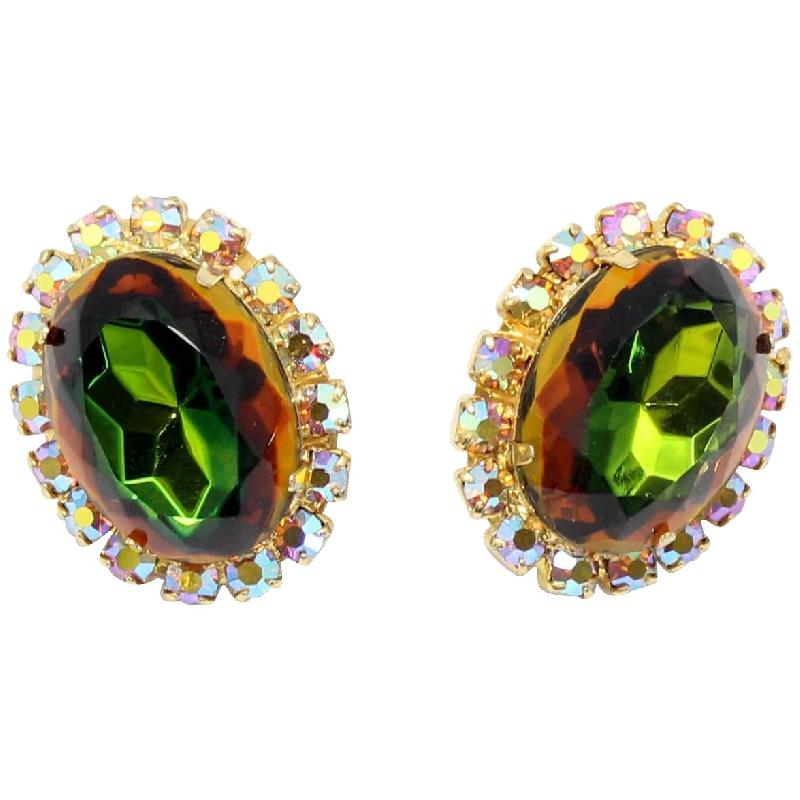 Front view of Fall Oval Multi-Color/Shaded Earrings Clip
