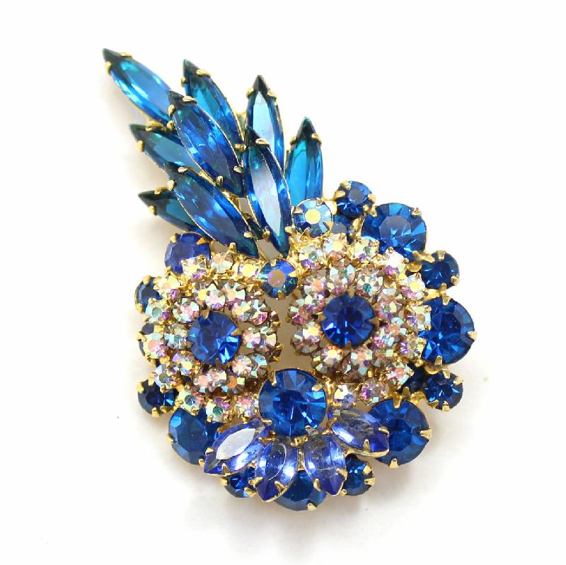 Front view of Blue Navettes Brooch