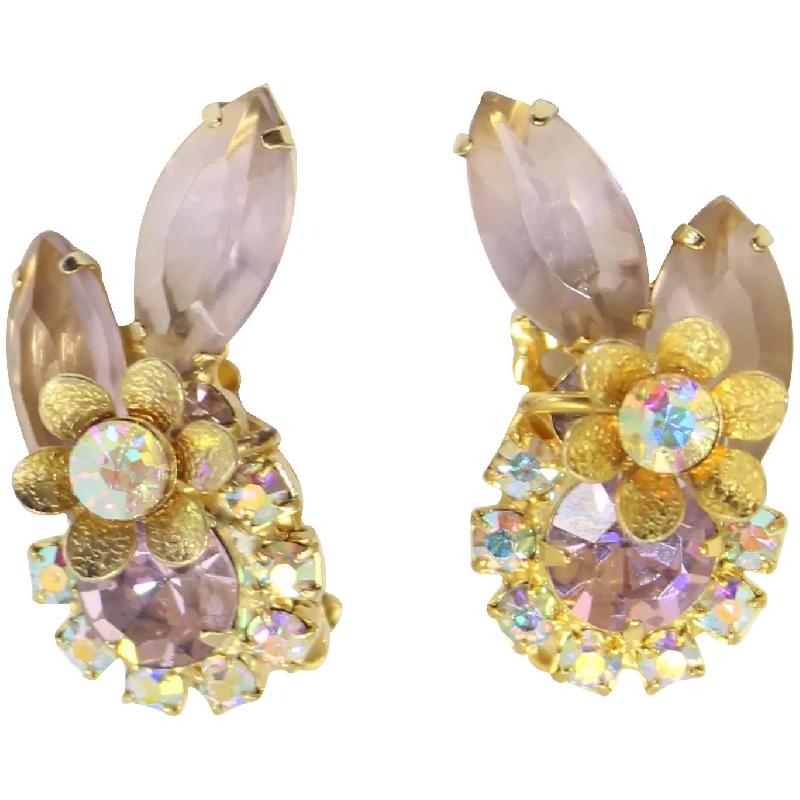 Front view of Purple (cardinal) Navettes Earrings Clip