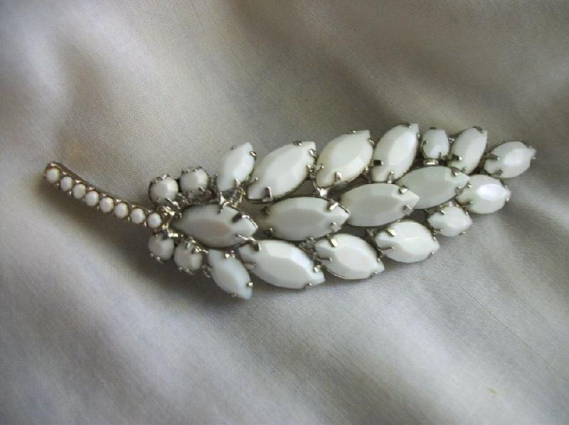 Front view of White (chalk Or Milk) Navettes Brooch