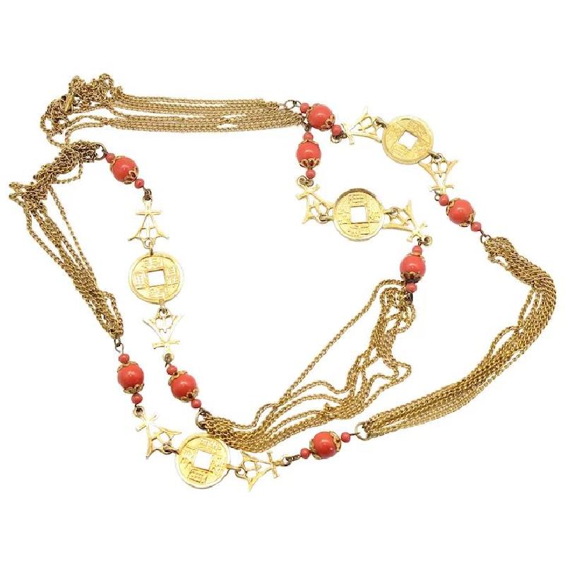 Front view of Orange Plastic Necklace