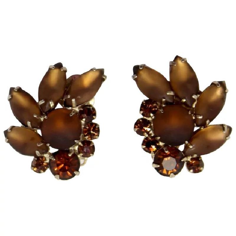 Front view of Topaz Navettes Frosted Earrings Clip