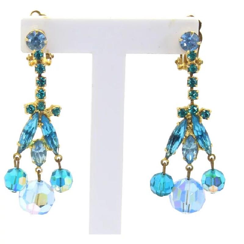 Front view of Blue Navettes Earrings Clip