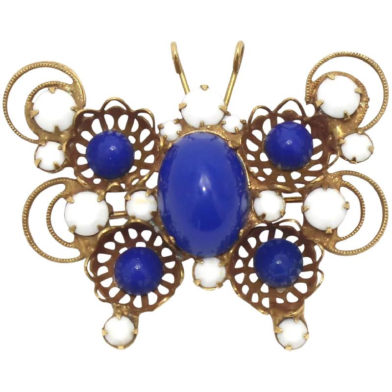 Front view of Blue Cabochons Plastic Brooch