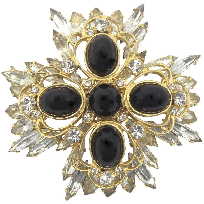 Front view of Black (jet) Cabochons Plastic Brooch