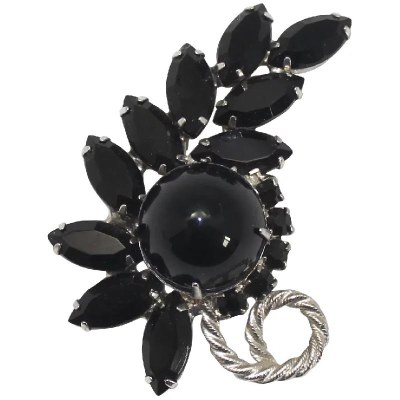 Front view of Black (jet) Cabochons Brooch