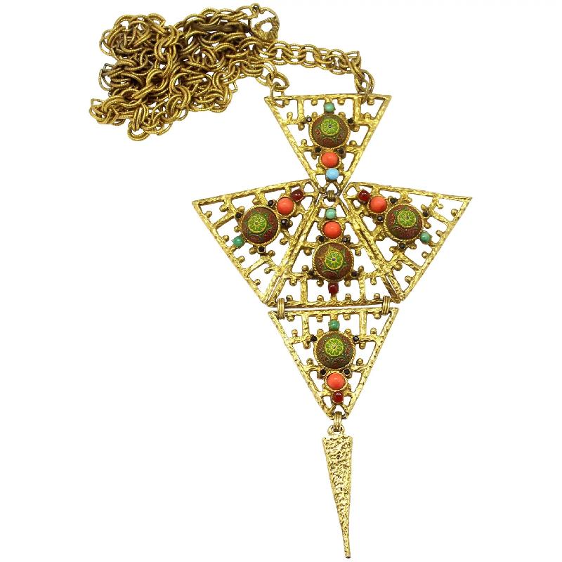 Front view of Green Cabochons Painted (hand/Transfer) Necklace