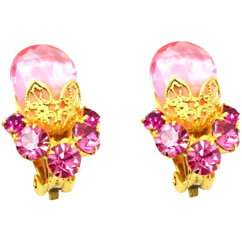 Front view of Pink Pear Earrings Clip