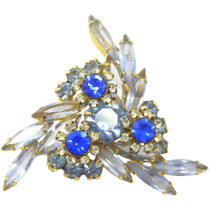 Front view of Blue Navettes Brooch