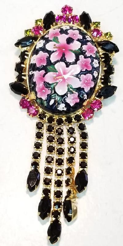Front view of Black (jet) Cabochons Painted (hand/Transfer) Brooch