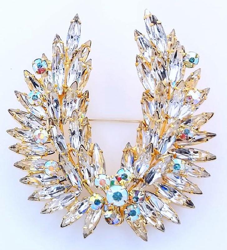 Front view of Clear Navettes Brooch