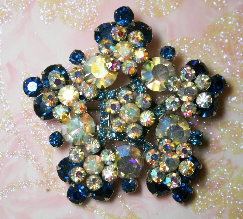 Front view of Blue Chatons Only Brooch