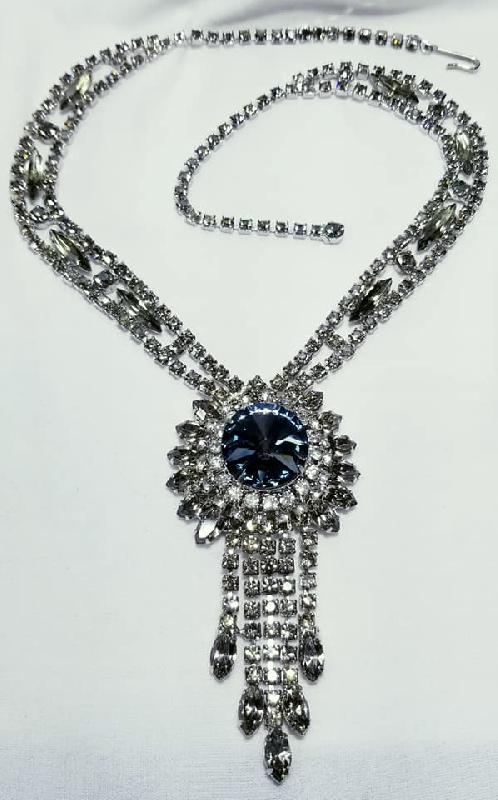 Front view of Gray (black Diamond) Navettes Rivoli/Margarita Necklace