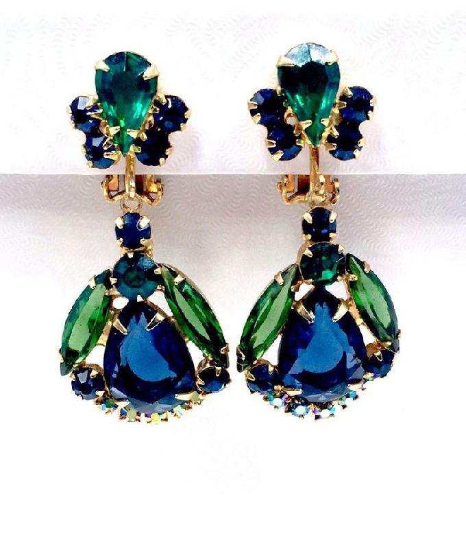 Front view of Multiple Colors Pear Earrings Clip