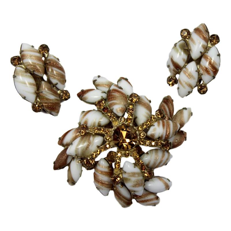 Front view of White (chalk Or Milk) Cabochons Striped Brooch