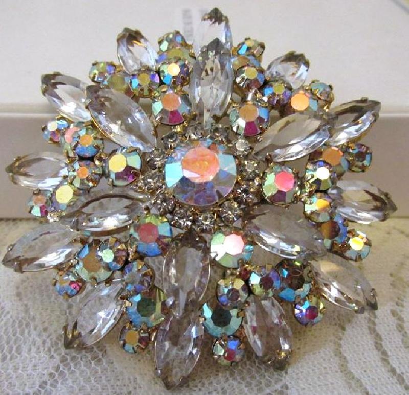 Front view of Clear Navettes Brooch