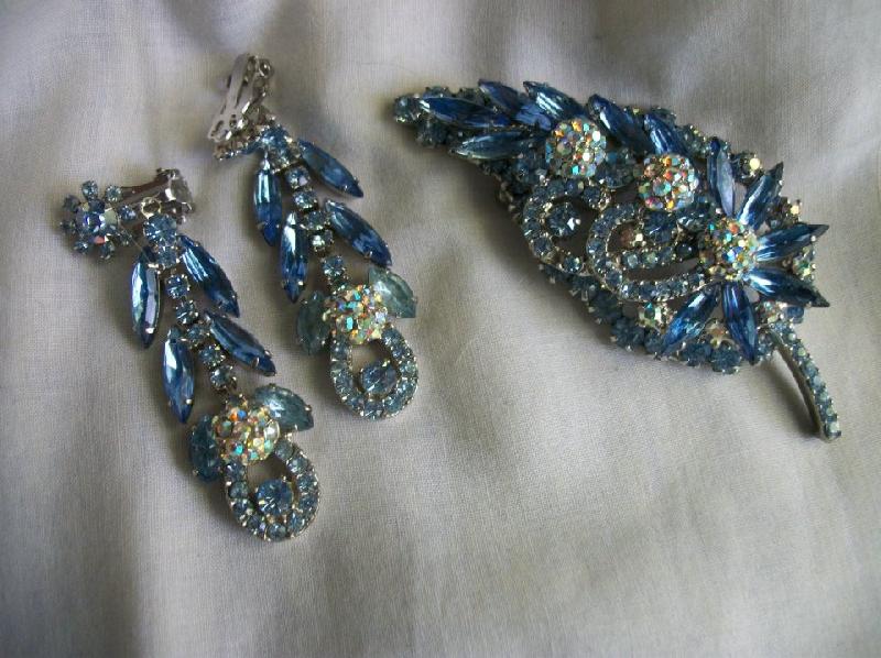 Front view of Blue Navettes Brooch