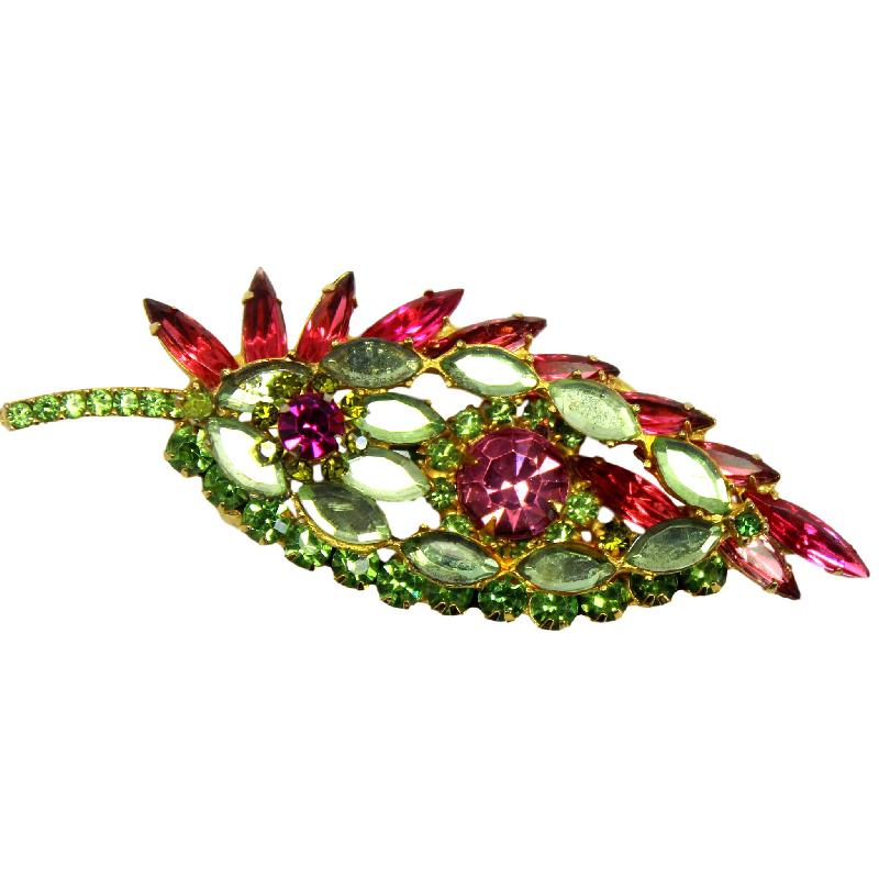 Front view of Green Navettes Brooch