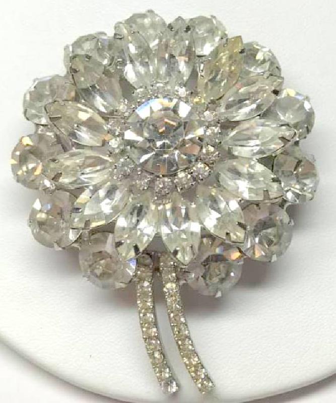 Front view of Clear Navettes Brooch