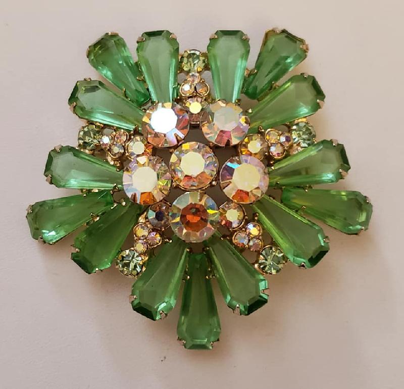 Front view of Green Pentagon Brooch