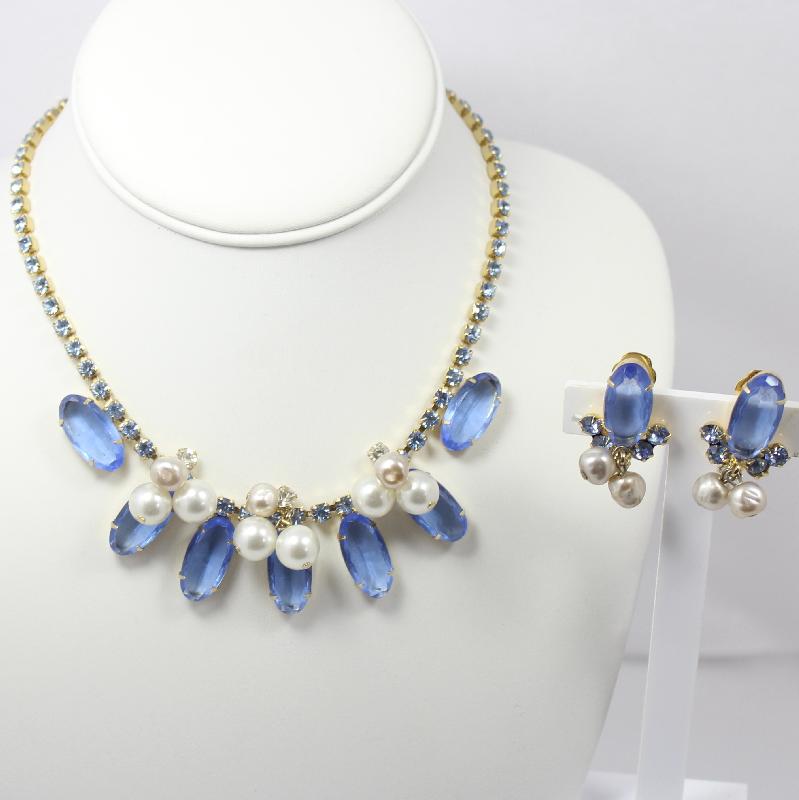 Front view of Blue Oval Pearl Necklace