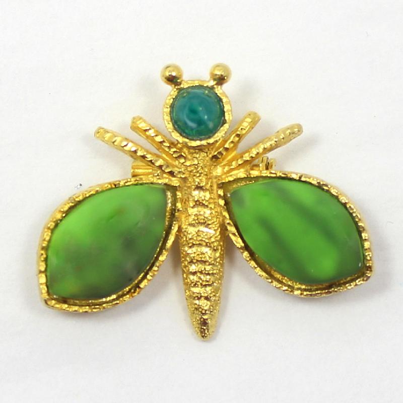 Front view of Green Cabochons Plastic Brooch