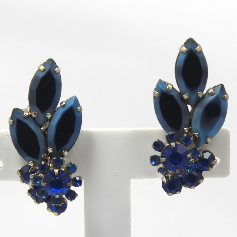 Front view of Blue Navettes Multi-Color/Shaded Earrings Clip