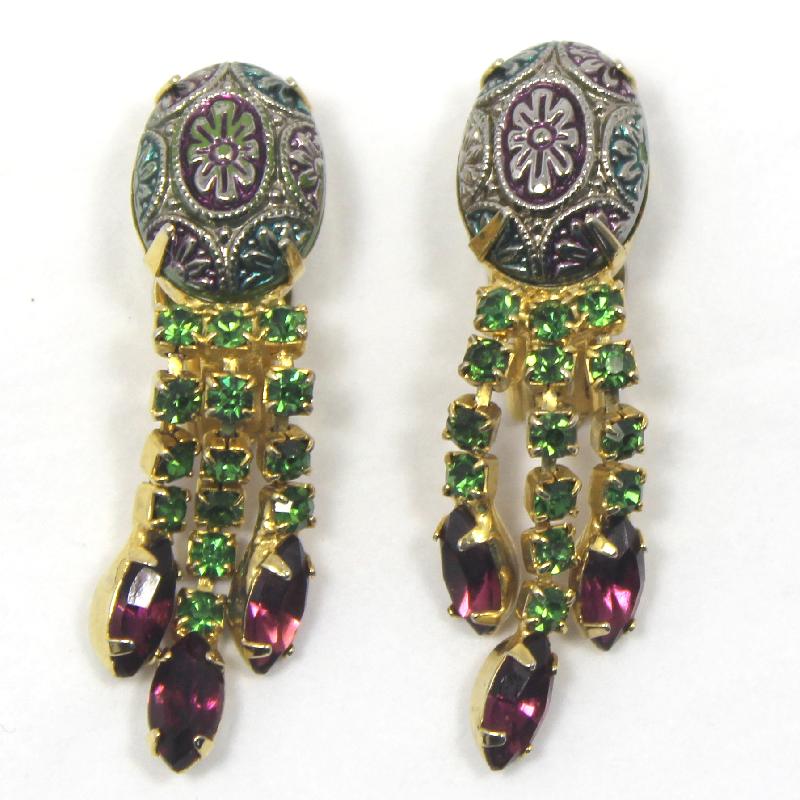 Front view of Purple (cardinal) Cabochons Molded/Cut Earrings Clip