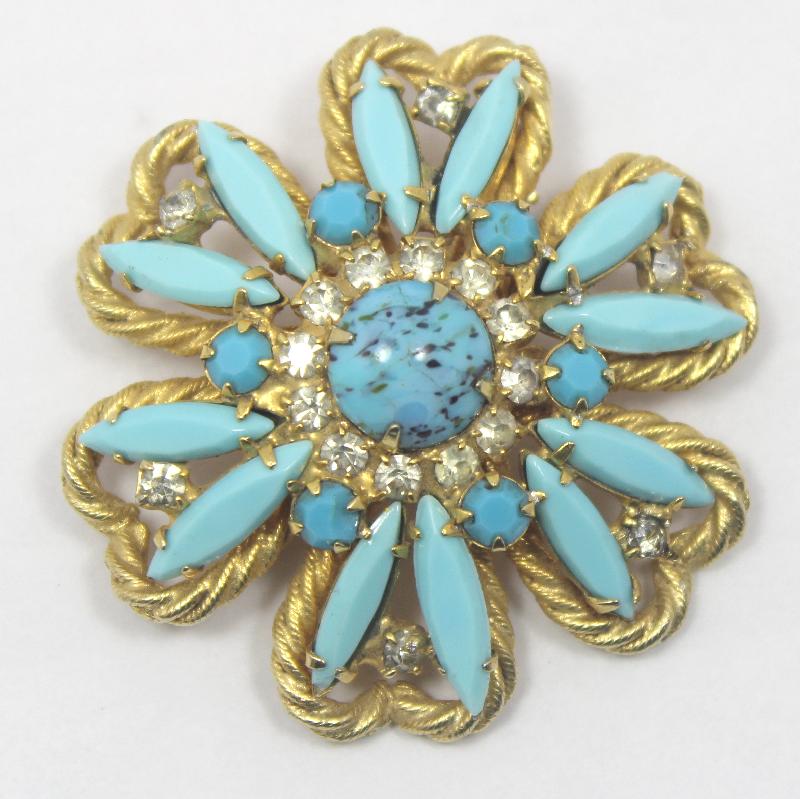 Front view of Turquoise Navettes Spotted Brooch