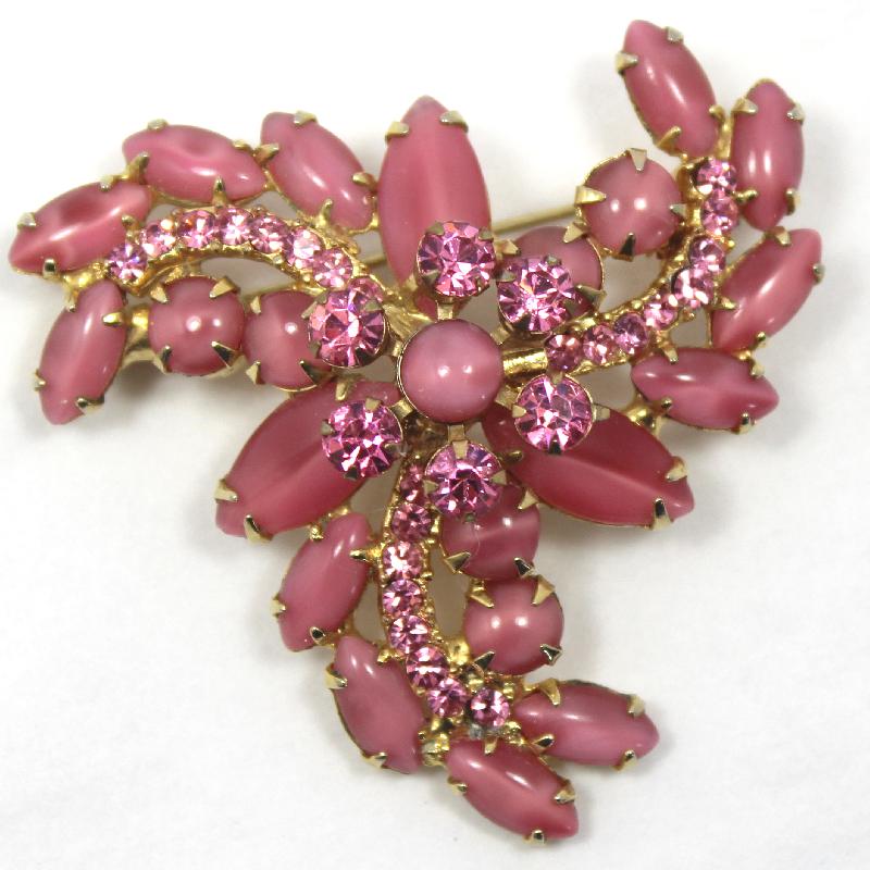 Front view of Pink Navettes Brooch