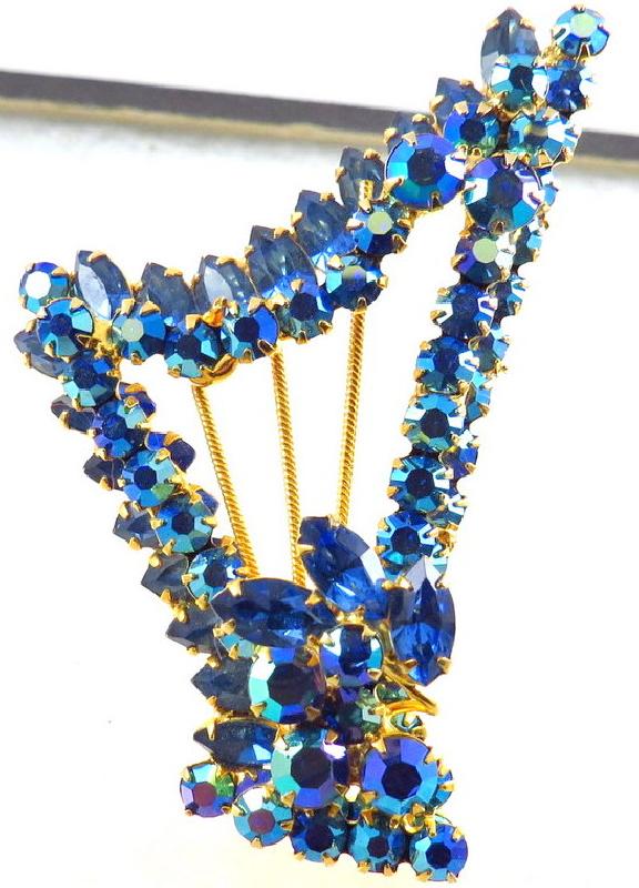 Front view of Blue Navettes Brooch