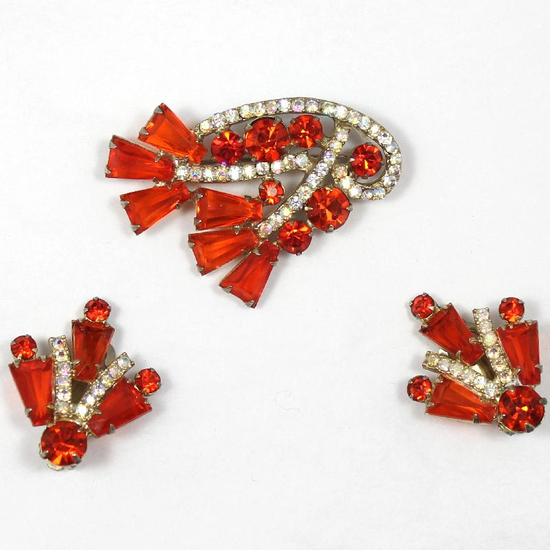 Front view of Orange Keystones Brooch