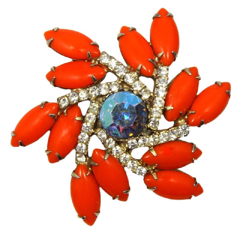 Front view of Orange Cabochons Brooch