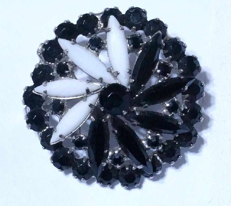 Front view of Black (jet) Navettes Brooch