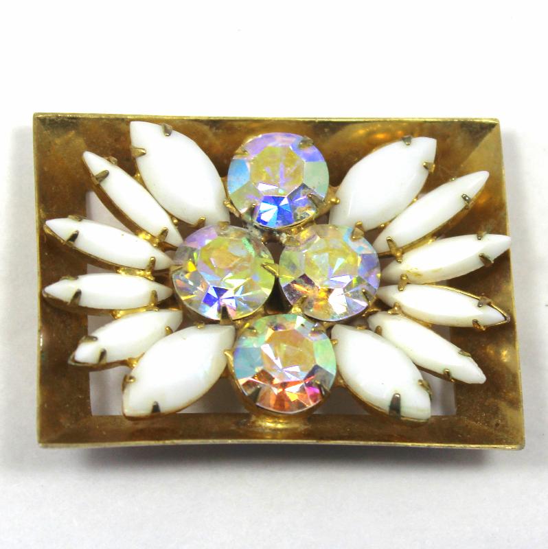 Front view of White (chalk Or Milk) Navettes Brooch