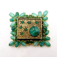 Green Cabochons Striped Brooch