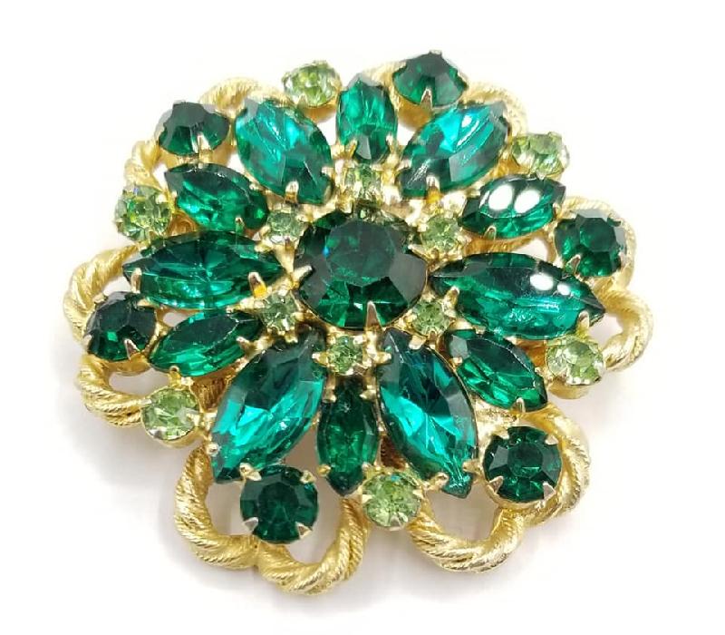 Front view of Green Navettes Brooch