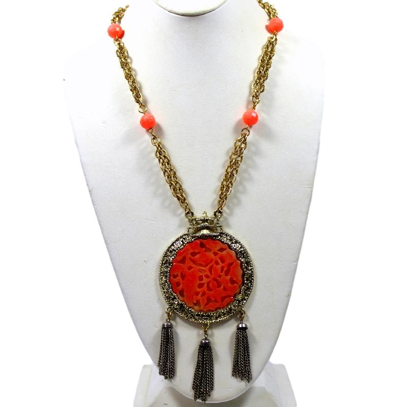 Front view of Orange Plastic Necklace