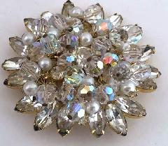 Clear Navettes Pearl Brooch