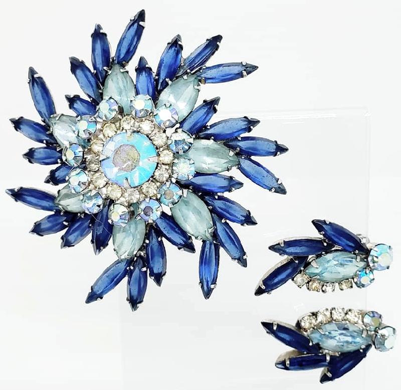 Front view of Blue Navettes Brooch