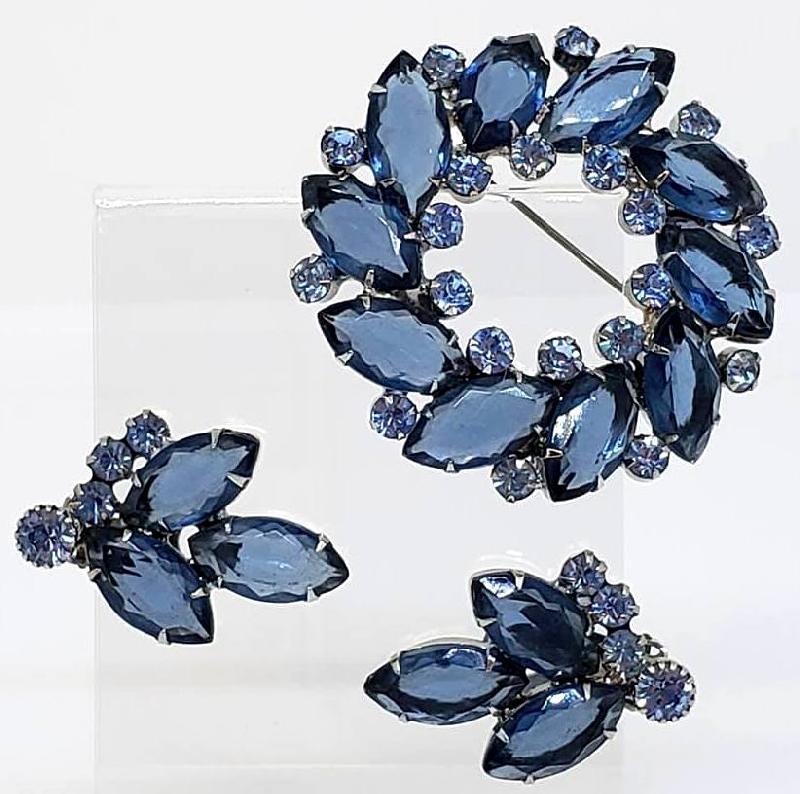 Front view of Blue Navettes Brooch