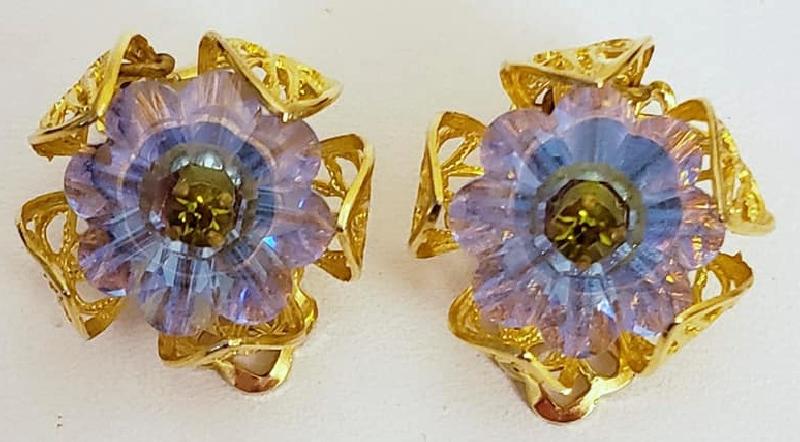 Front view of Purple (cardinal) Rivoli/Margarita Earrings Clip