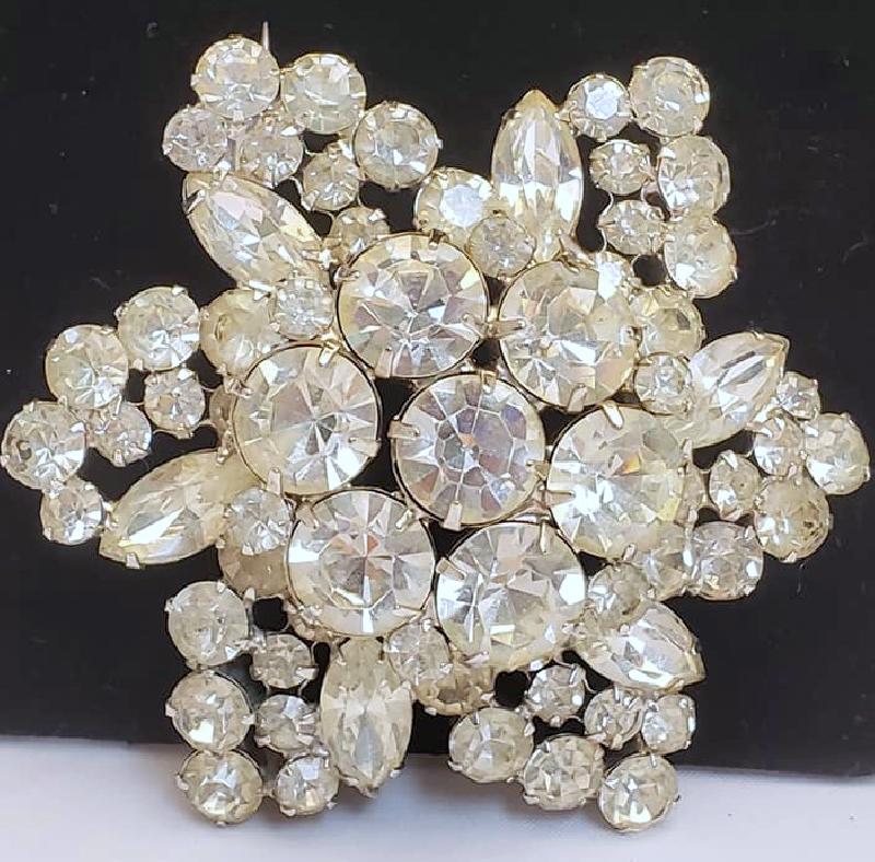 Front view of Clear Navettes Brooch