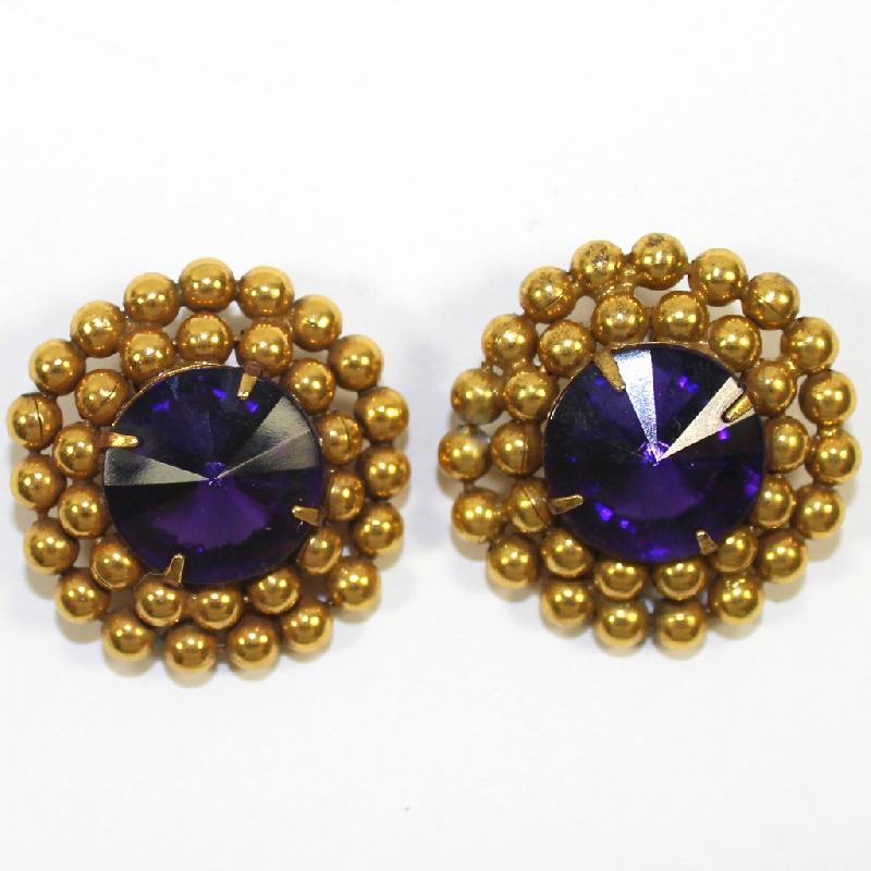 Front view of Purple (cardinal) Rivoli/Margarita Earrings Clip