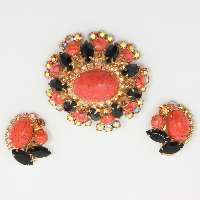 Front view of Orange Cabochons Spotted Brooch