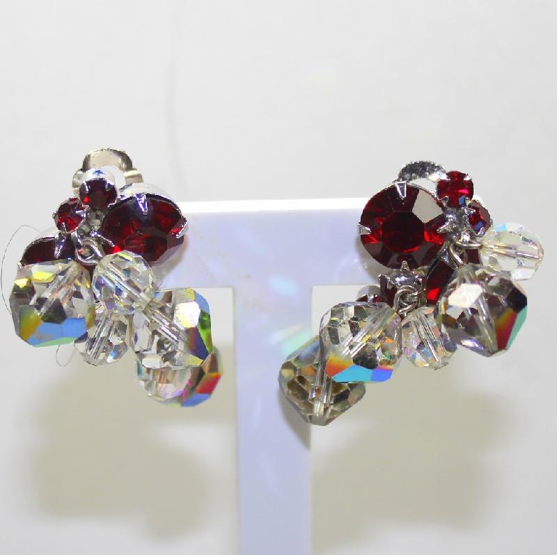 Front view of Red Chatons Only Earrings Clip