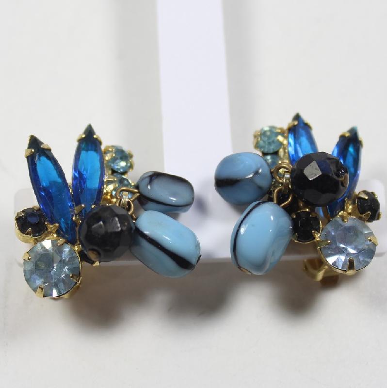 Front view of Blue Navettes Earrings Clip